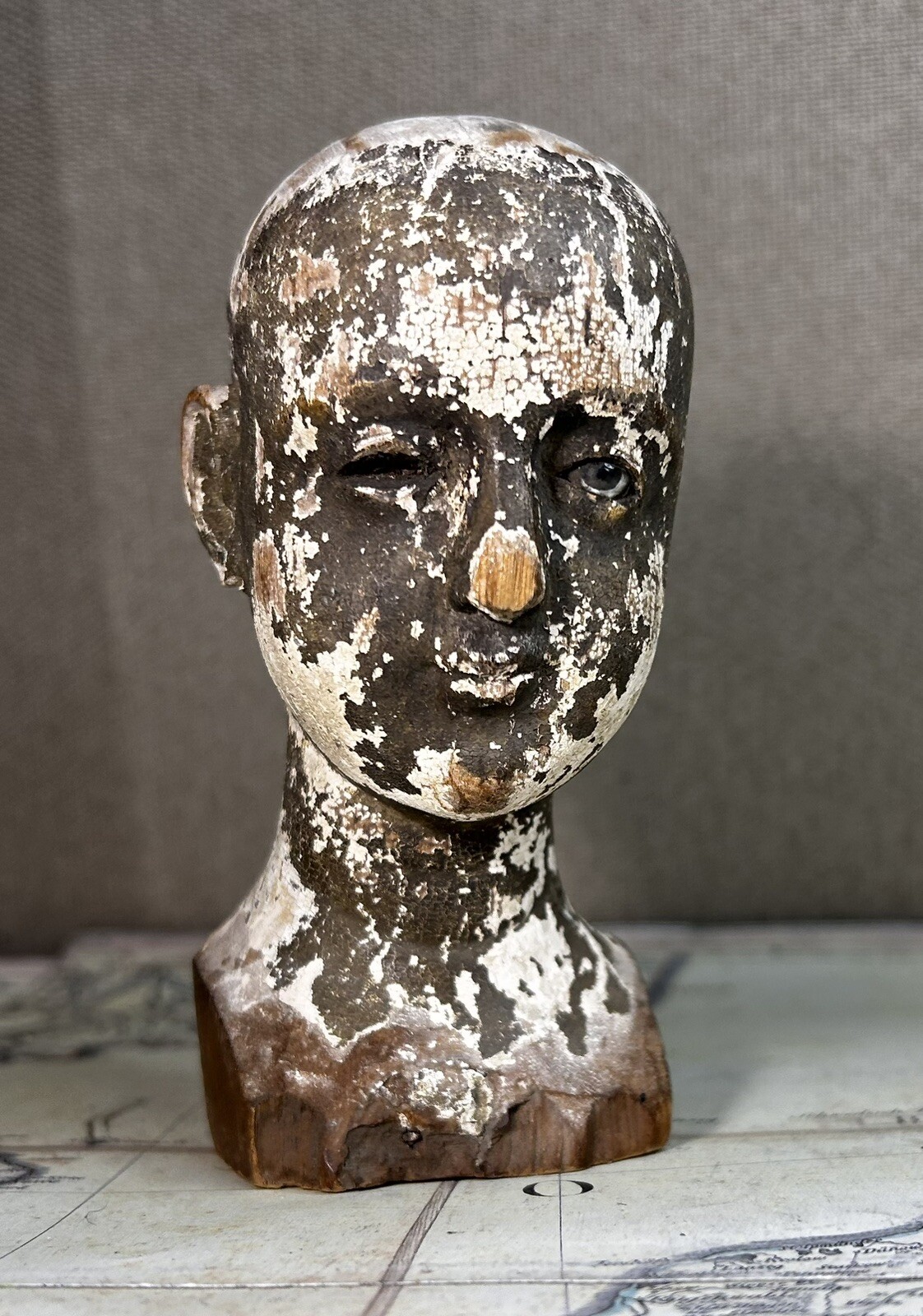 Stunning Early 19th Century Dutch Carved Wood & Plaster Doll Head