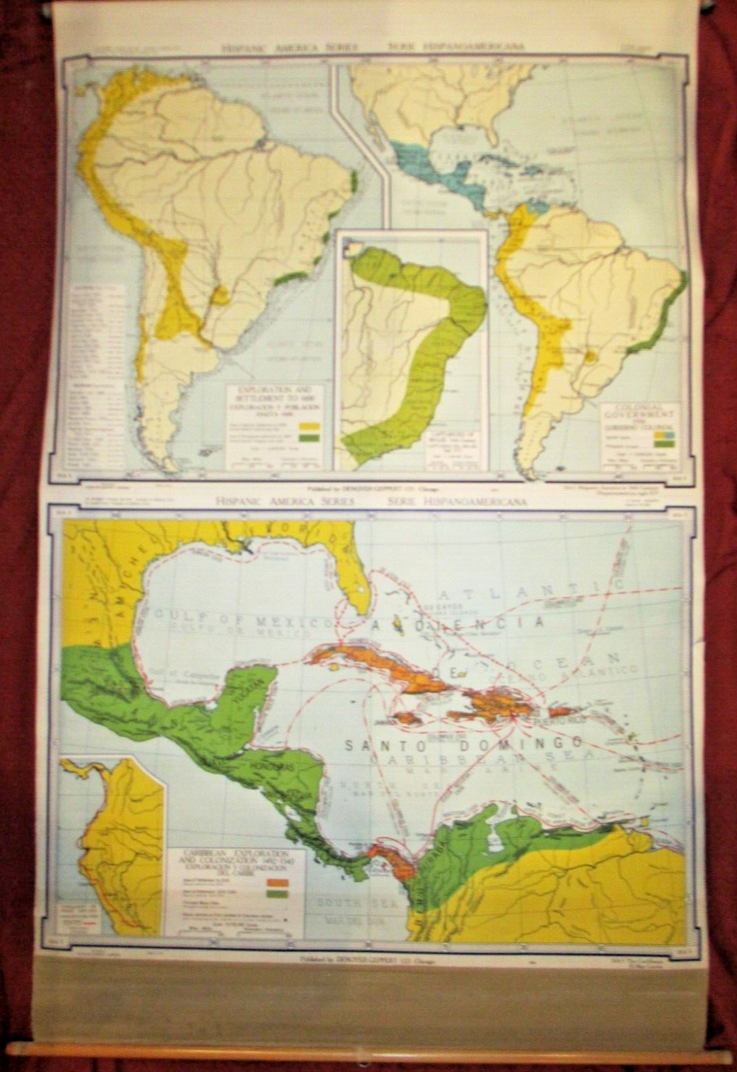 Vintage Denoyer-Geppert HISPANIC SERIES Pull-Down School Map