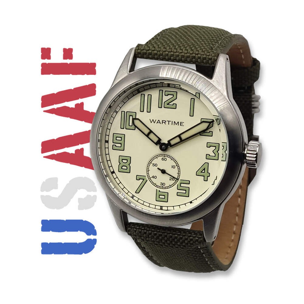 WW2 Military Watch Vintage USAAF Swiss Quartz Canvas Strap 10 ATM