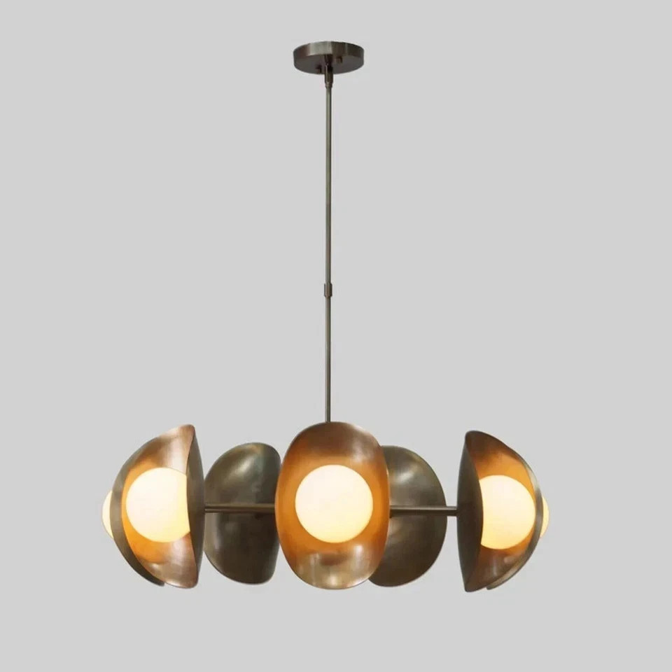 1950\'s Mid Century Stilnovo Style Seven Globe Sputnik Brass Chandelier Pendant