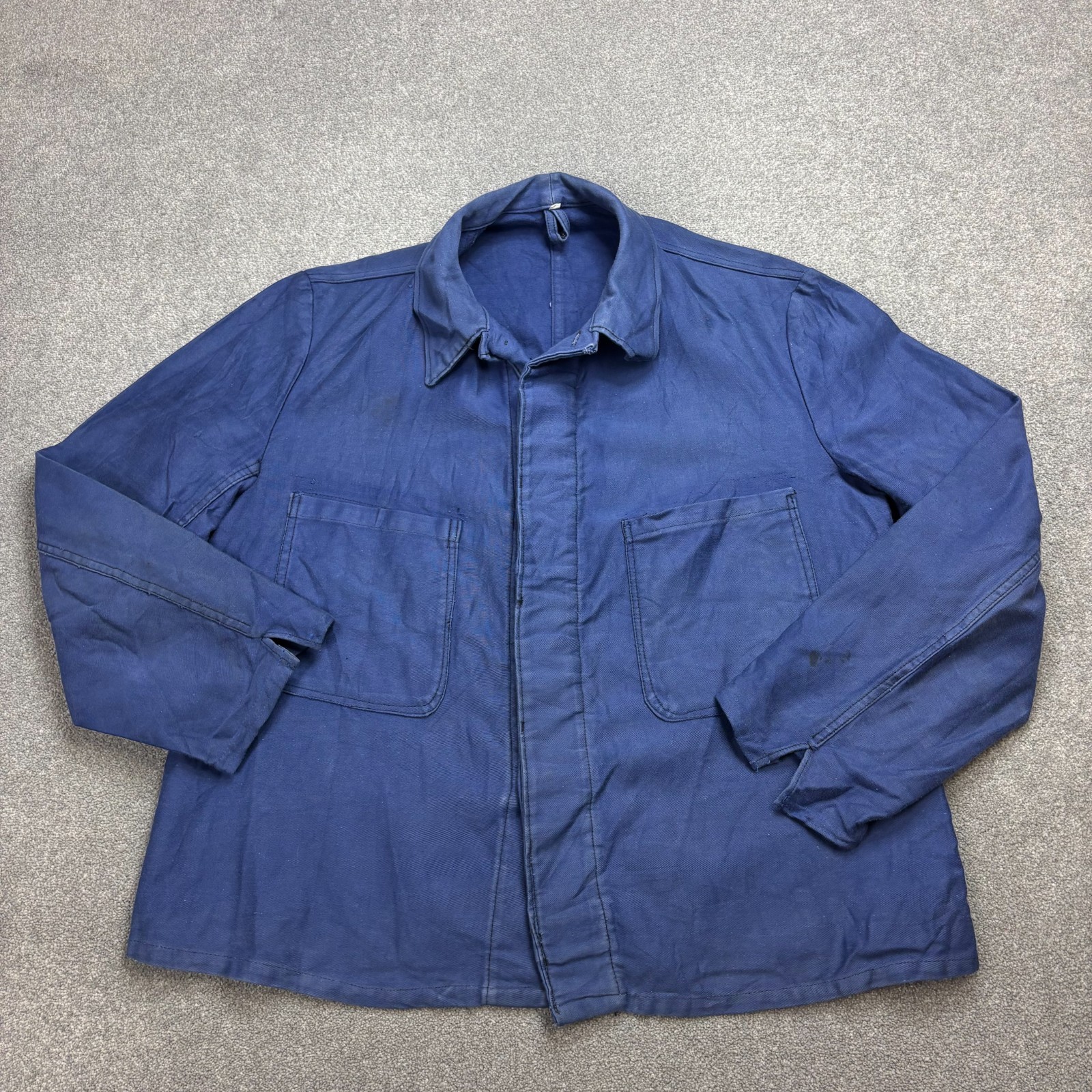 VINTAGE French Jacket Adult Medium Blue Moleskin Work Wear Chore Utility Mens