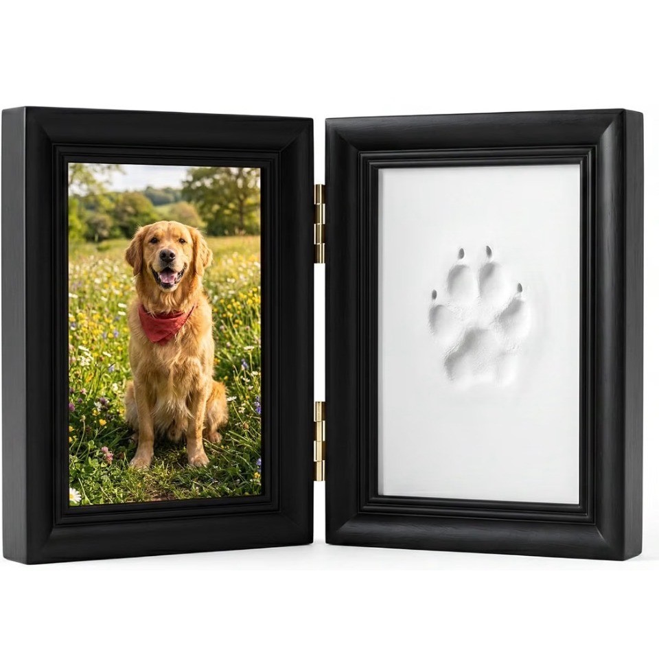 Pet Paw Print Keepsake Kit - Wooden Frame & Clay Impression for Dogs/Cats