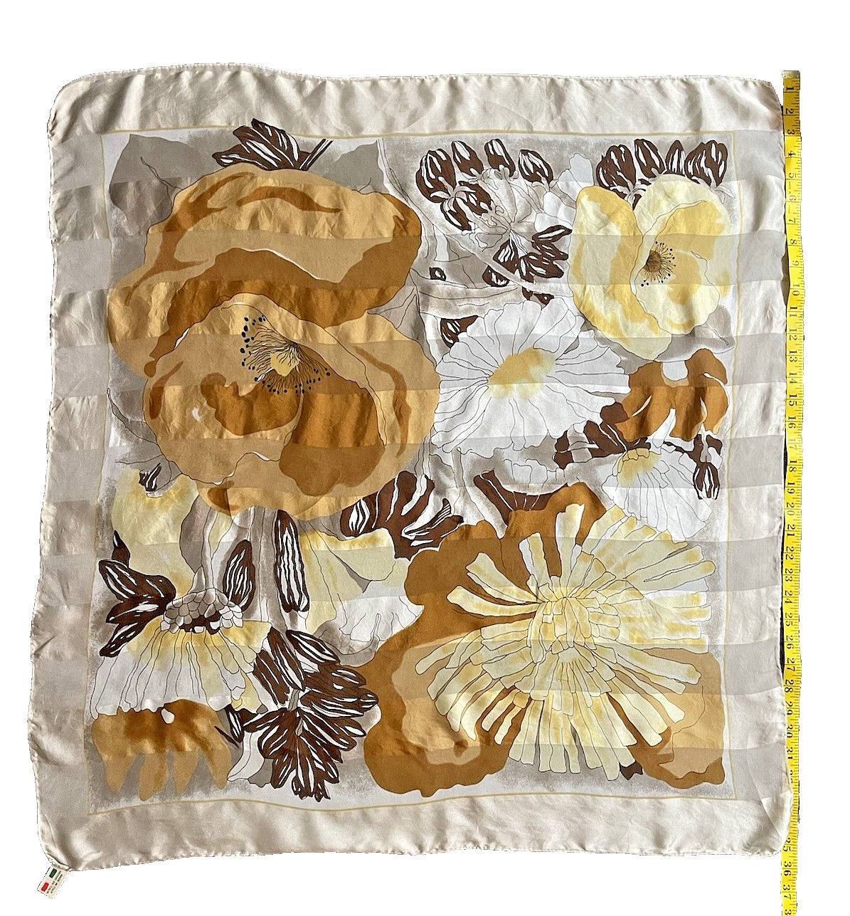 Vintage Symphony Scarf 34” Silk, Floral Square,Made in Italy, Retro Boho VTG