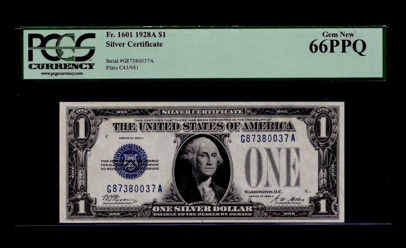 1928A $1 Silver Certificate. FR: 1601. PCGS Currency Graded: 66 PPQ. 