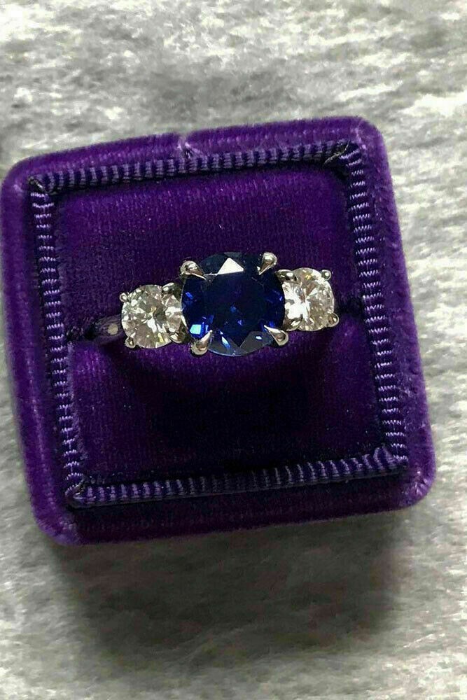 2.50 Ct Natural Sapphire Diamond Engagement Wedding Ring 14K White Gold Size 6