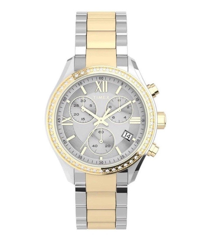 Timex Women's Watch Chronograph Silver Dial Two Tone Steel Bracelet TW2V57700.