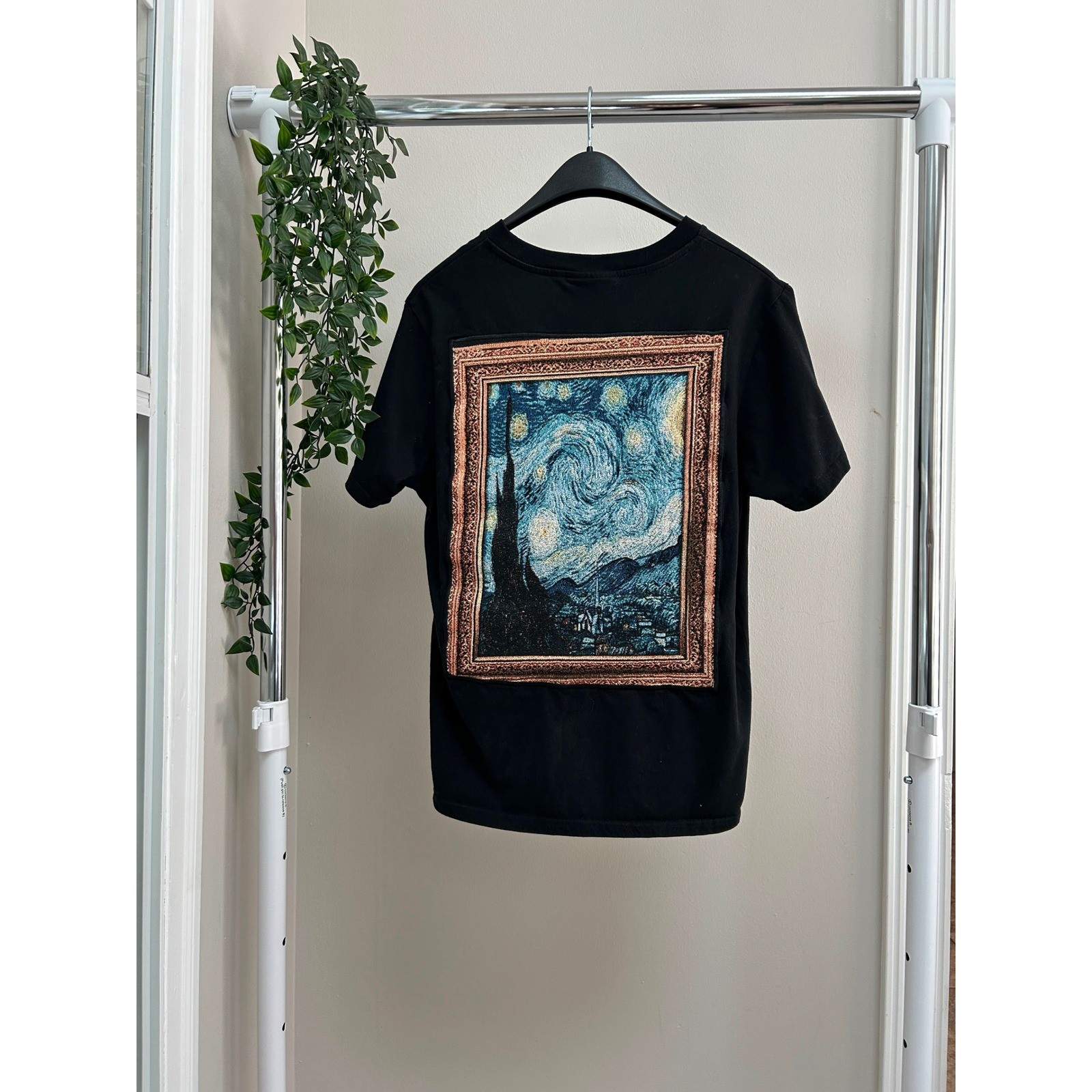 Super Massive Van Gogh Starry Night Tapestry T-Shirt Mens S Black Woven Art Tee