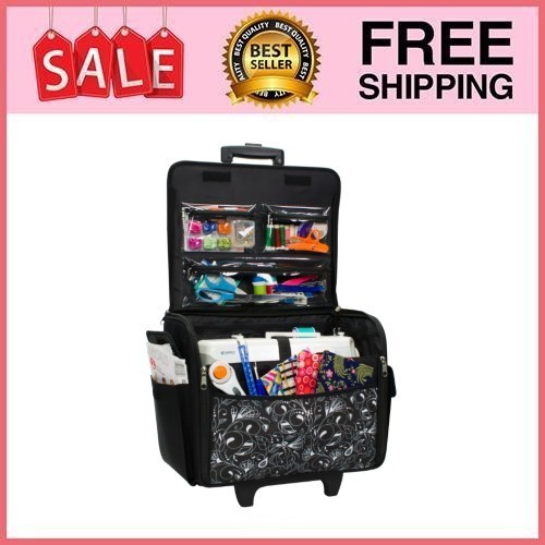 Everything Mary Rolling Sewing Machine Storage&Transport Tote,Black&White, Wheel
