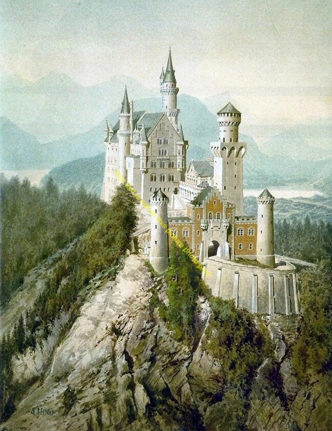 Adolf Hitler Neuschwanstein 1914 Antique Painting Vintage 8x10 Art Print HQ007 Adolf Hitler Neuschwanstein 1914 Antique Painting Vintage 8x10 Art Print HQ007