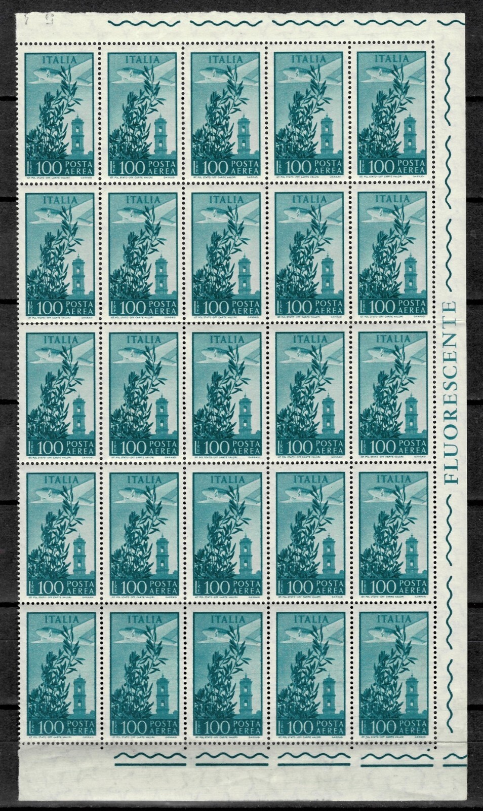 Italy 1955 ☀ 100 l Airmail - Airplane over Bell Tower, Rome Sc # C132 ☀ MNH **