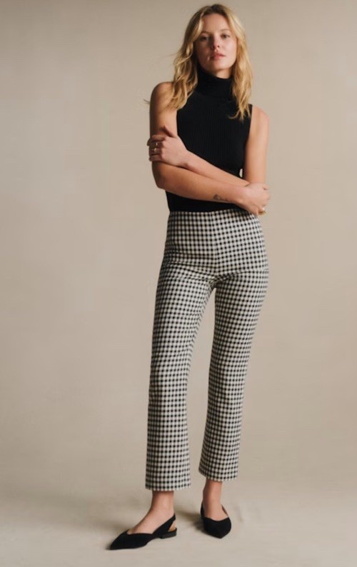 Sezane Ciara Trousers in Gingham Plaid Cigarette Flare Pant Size 2 US/ 34 EUC