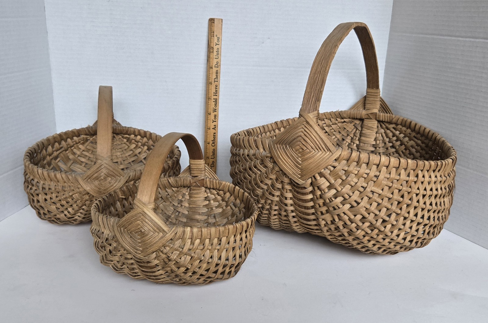 3 Antique Handmade Buttocks Egg Baskets