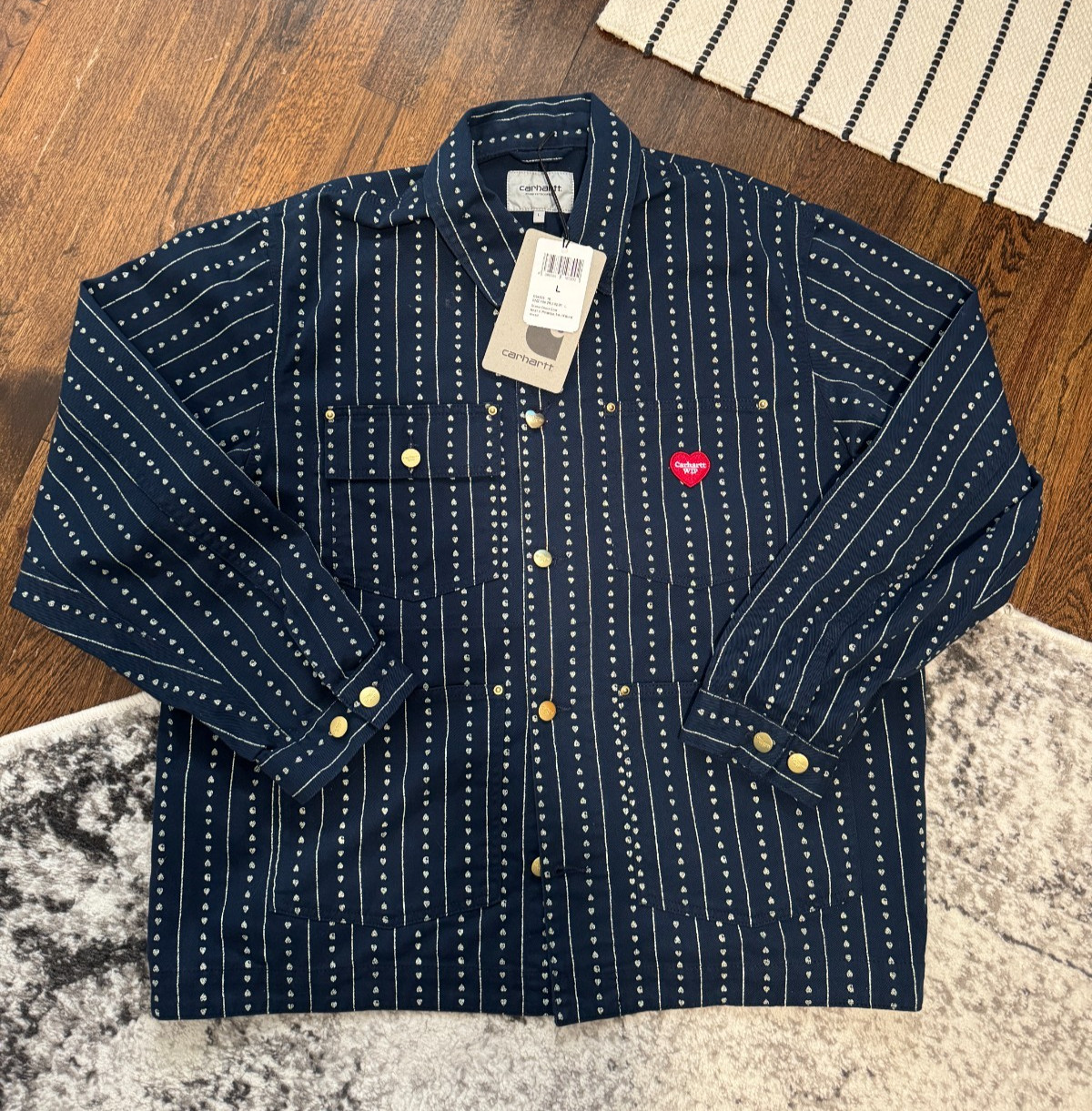 CARHARTT WIP OG DREWE PINSTRIPE CHORE COAT HEART - Size L NWT