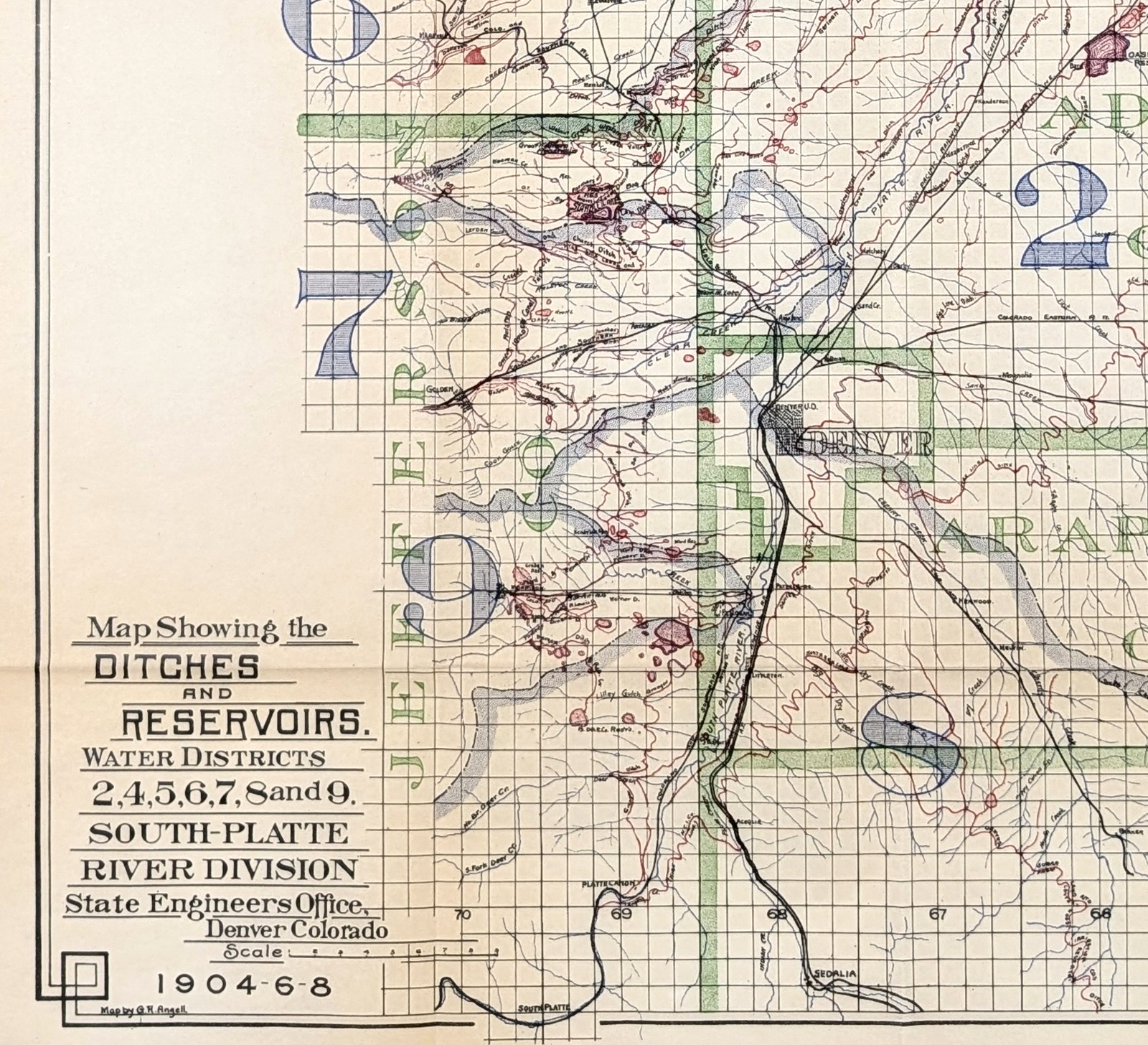 1909 COLORADO Irrigation Map DENVER - BOULDER - WELD - ADAMS - ARAPAHOE Rare