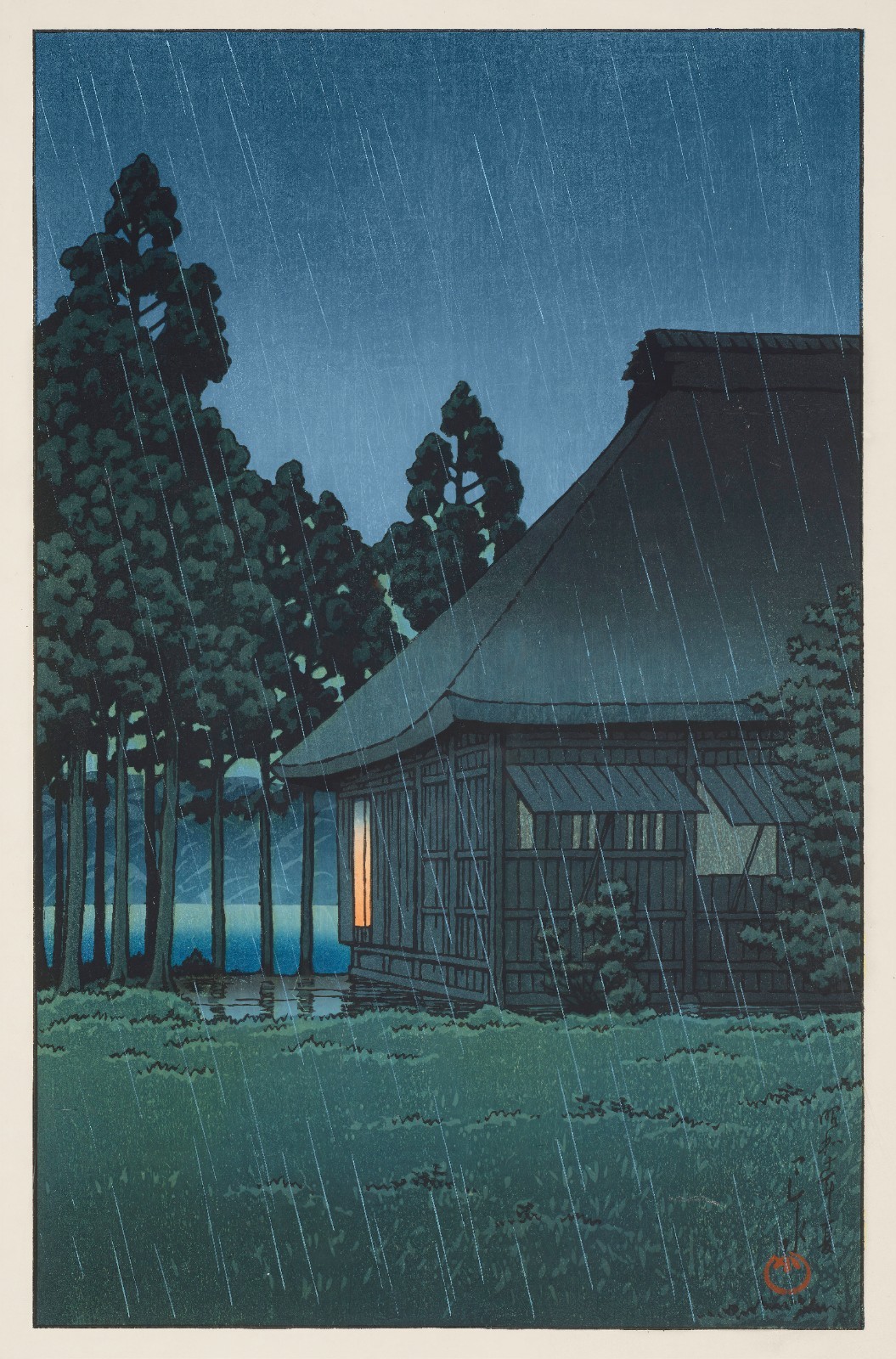 Hasui Kawase: Evening Rain at a Lakeside Tearoom Archival Quality Art Print