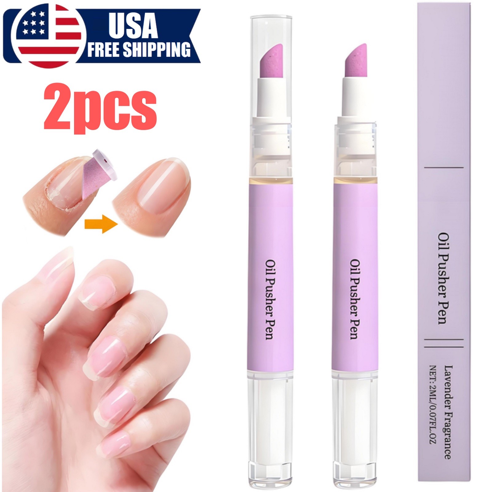2Pcs Ceramic Cuticle Oil Pusher Pen 3 in 1 Cuticle Remover Pen Nail Care Pen USA