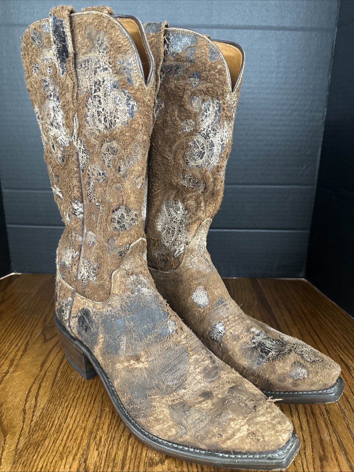 Rare 1883 Lucchese Cowboy Boots Acid Wash Cowhide Size 10D Distressed Snip Toe Rare 1883 Lucchese Cowboy Boots Acid Wash Cowhide Size 10D Distressed Snip Toe
