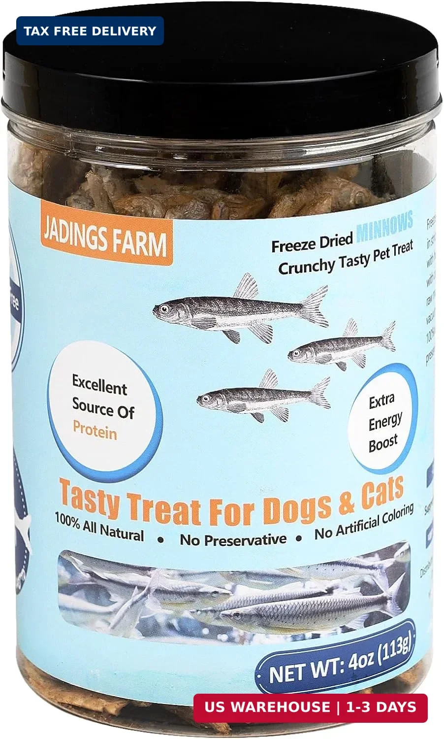 Freeze Dried Minnows Treats for Cats Dogs 100% Natural 4 oz