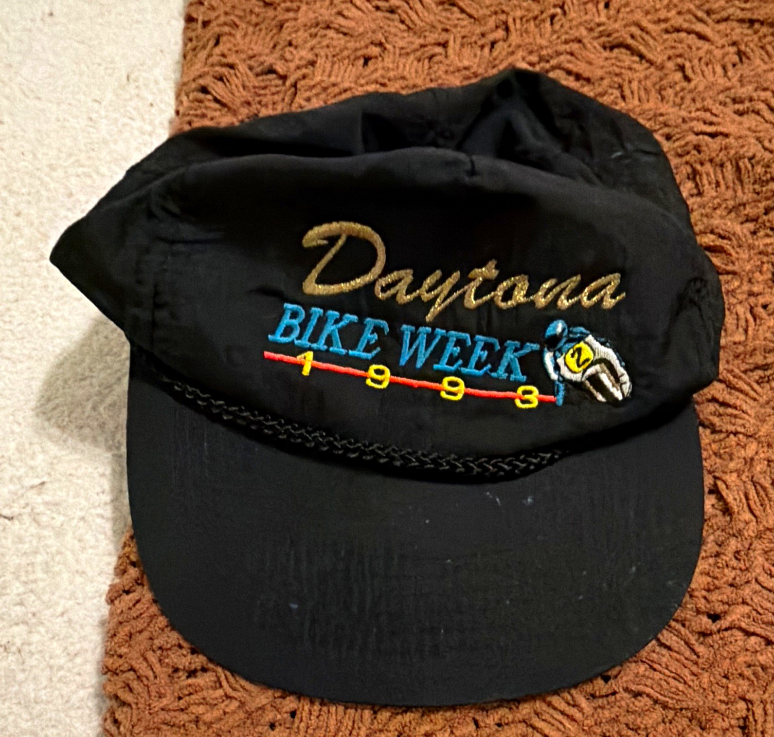 RARE VTG Daytona FLORIDA Bike Week 1993 Black Adjustable Embroidered Cap Unisex