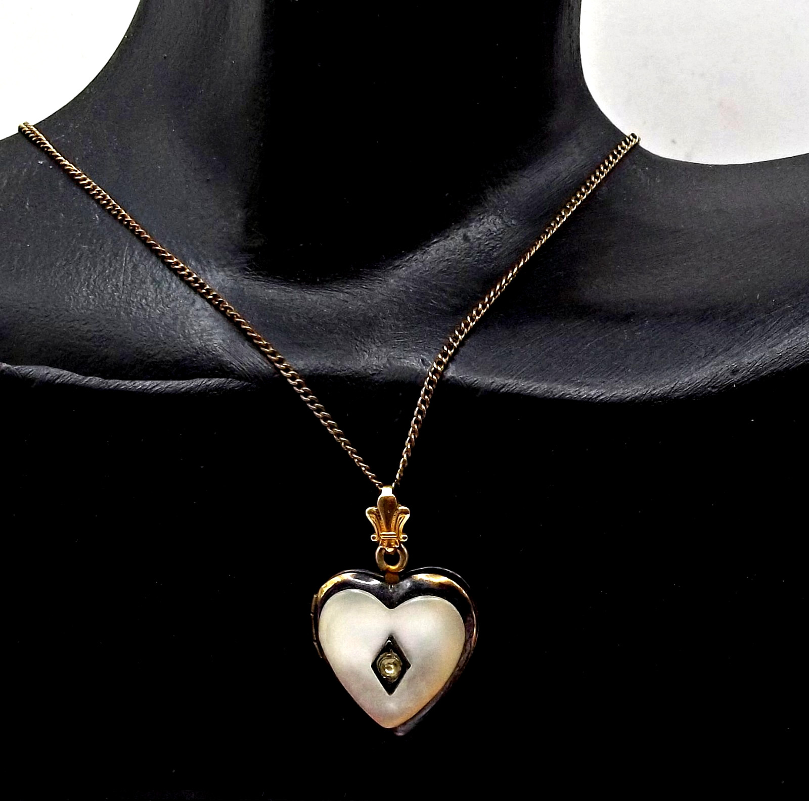 Vintage Antique Signed WH Wightman & Hough 1/20 12K GF Heart Locket MOP Crystal Vintage Antique Signed WH Wightman & Hough 1/20 12K GF Heart Locket MOP Crystal