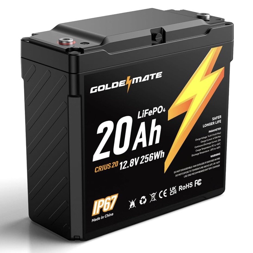 GOLDENMATE 12V 20Ah LiFePO4 Lithium Battery for Solar Marine Camping 12.8v IP67 GOLDENMATE 12V 20Ah LiFePO4 Lithium Battery for Solar Marine Camping 12.8v IP67