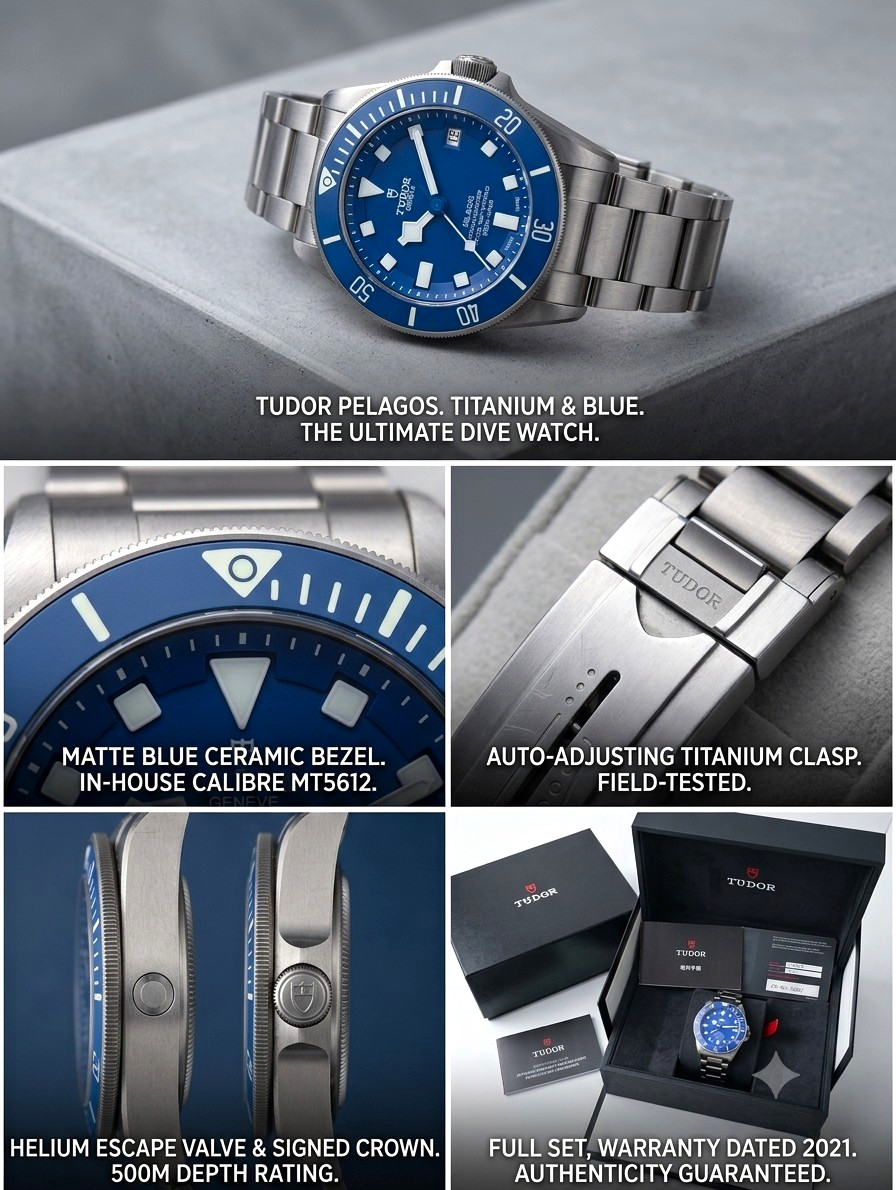 TUDOR Pelagos 42mm Titanium Blue Dial Automatic 500m Date Box Papers