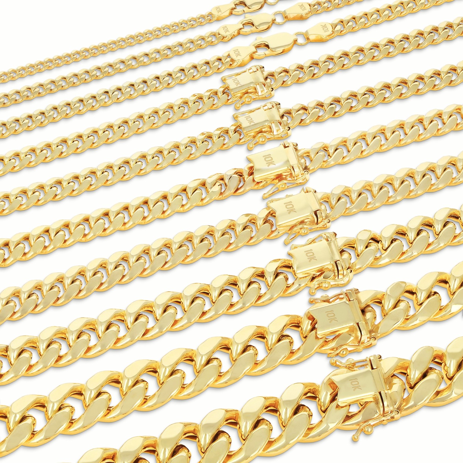 10K Real Yellow Gold 3mm-12.6mm Miami Cuban Lightweight Chain Necklace Bracelet