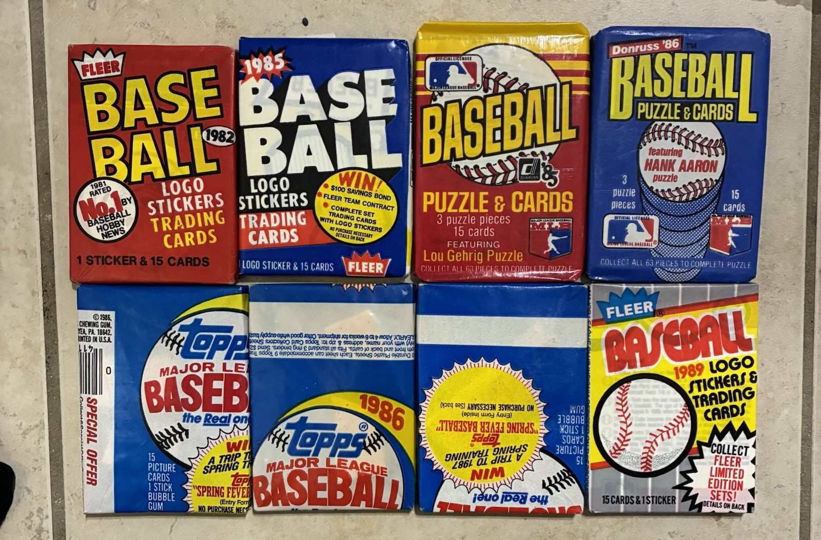 8 PACKS Vintage Baseball Wax  1982-1989 Fleer Donruss + 3 1986 Topps Mis-Wraps