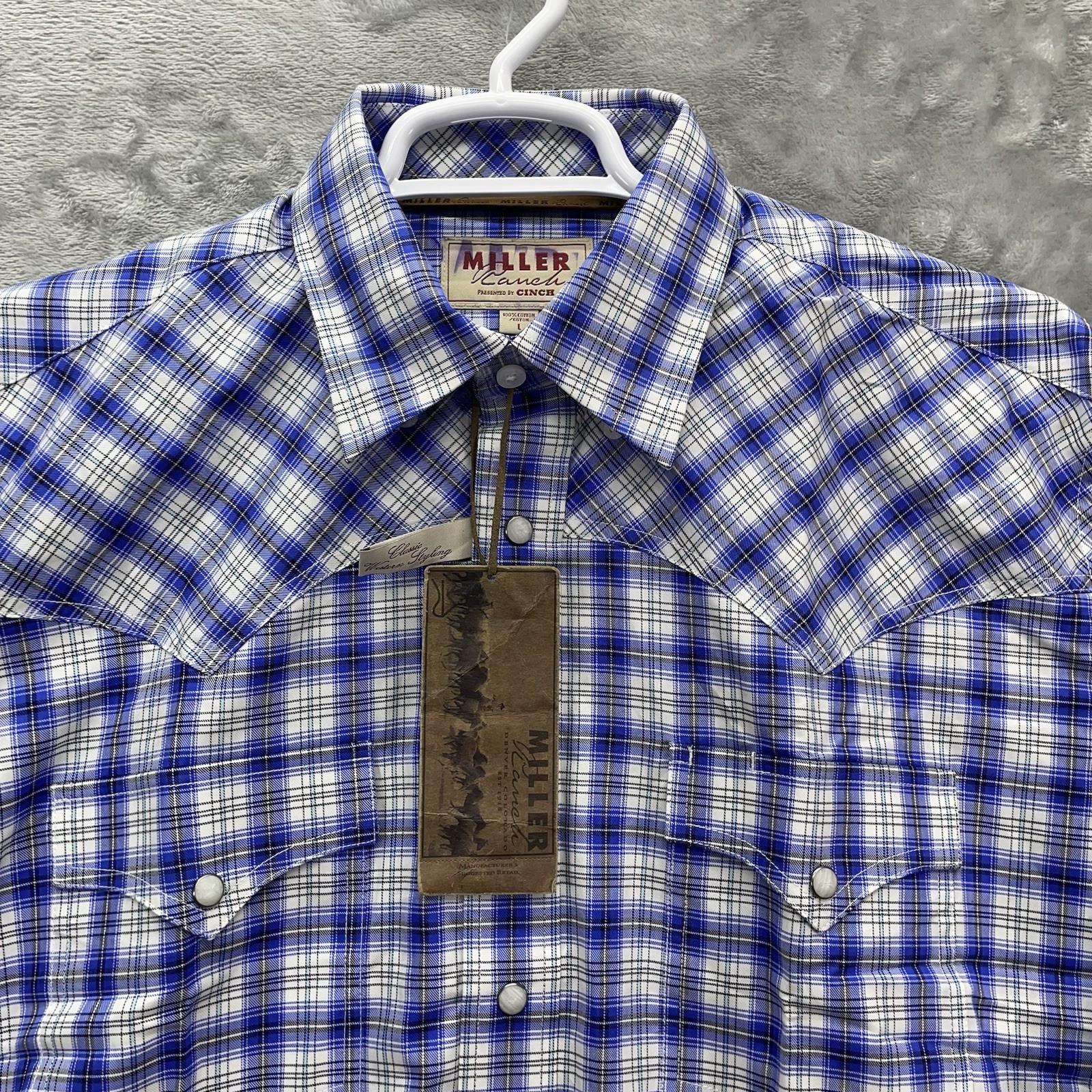 Miller Ranch Cinch SHIRT Mens large Blue Plaid Western Pearl Snap Rodeo Cowboy