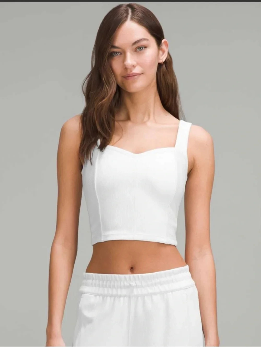 Lululemon Ribbed Softstreme Sweetheart Tank Top White Cropped Women\'s Size XS