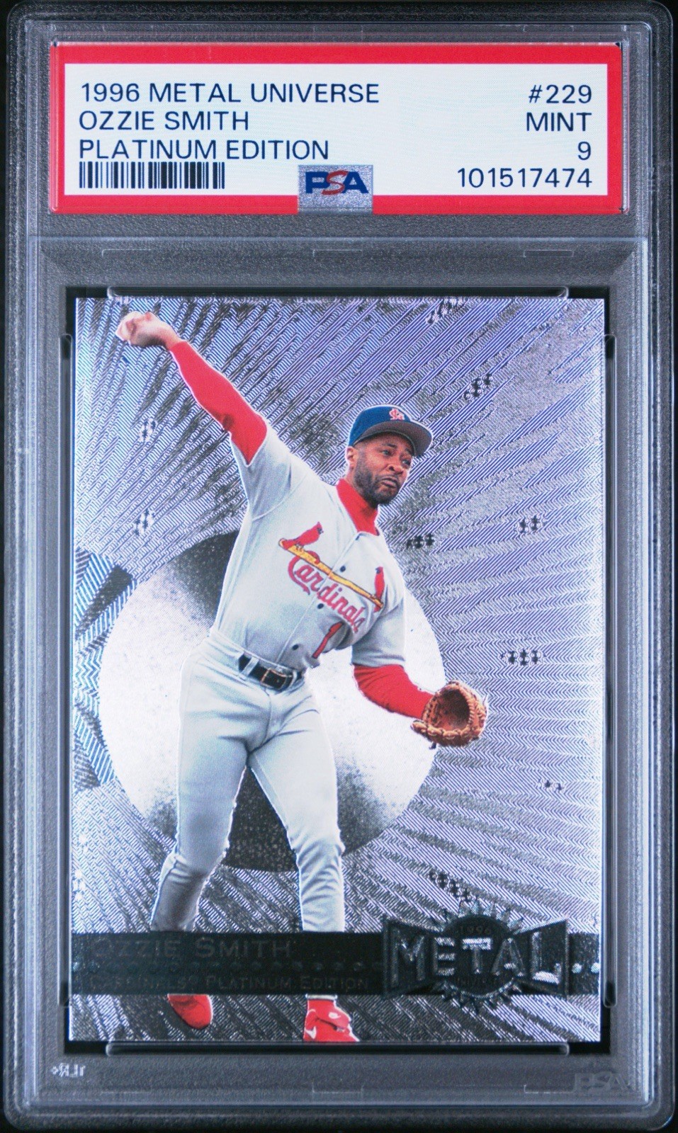 1996 Metal Universe PLATINUM Ozzie Smith PSA 9 Mint Pop 5 Only 1 Higher