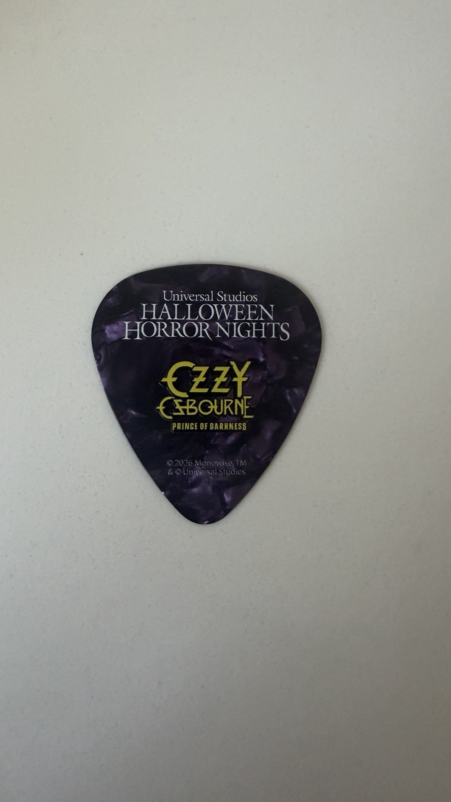 Universal Studios Halloween Horror Nights Ozzy Osbourne Purple Guitar Pick Universal Studios Halloween Horror Nights Ozzy Osbourne Purple Guitar Pick