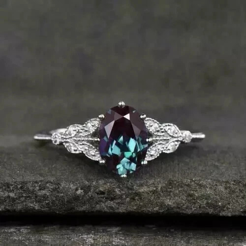 3.29 Ct Oval Cut Alexandrite Ring Engagement Ring 14K White Gold