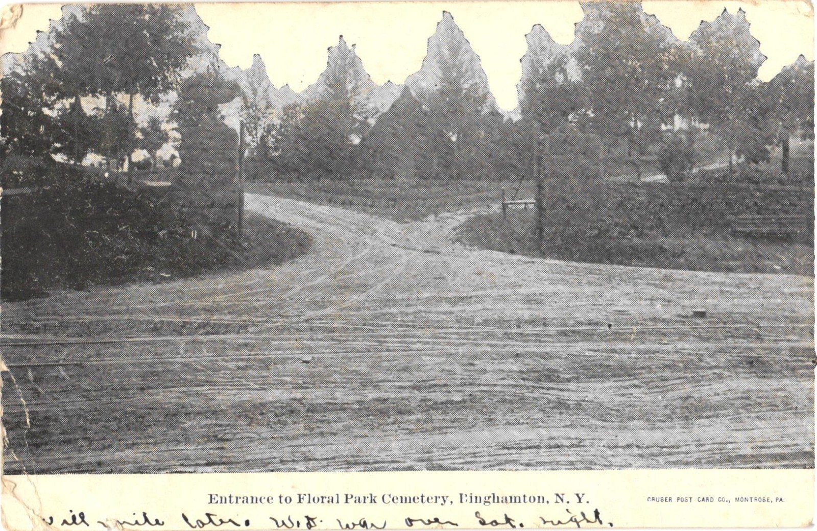 Binghamton NY Floral Park Cemetery Entrance Undivided Back Postcard 1908 Posted Binghamton NY Floral Park Cemetery Entrance Undivided Back Postcard 1908 Posted