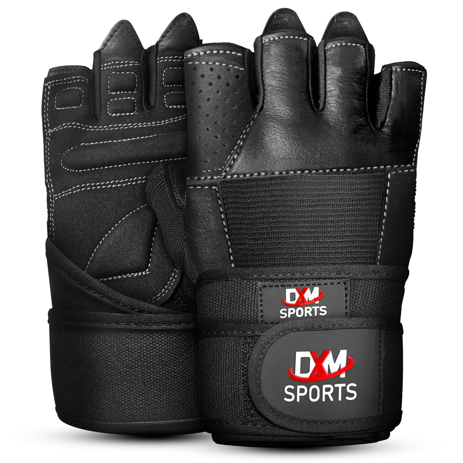 DXM SPORTS Weight Lifting Gym Leather Workout Gloves Men with Wrist Wrap Support