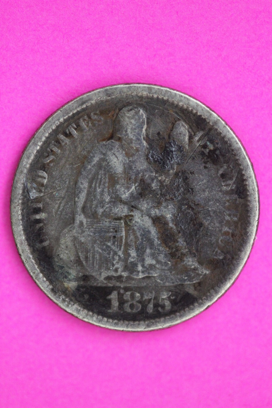 1875 CC Above Bow Seated Liberty Dime Silver Coin Guaranteed Authentic 0711N