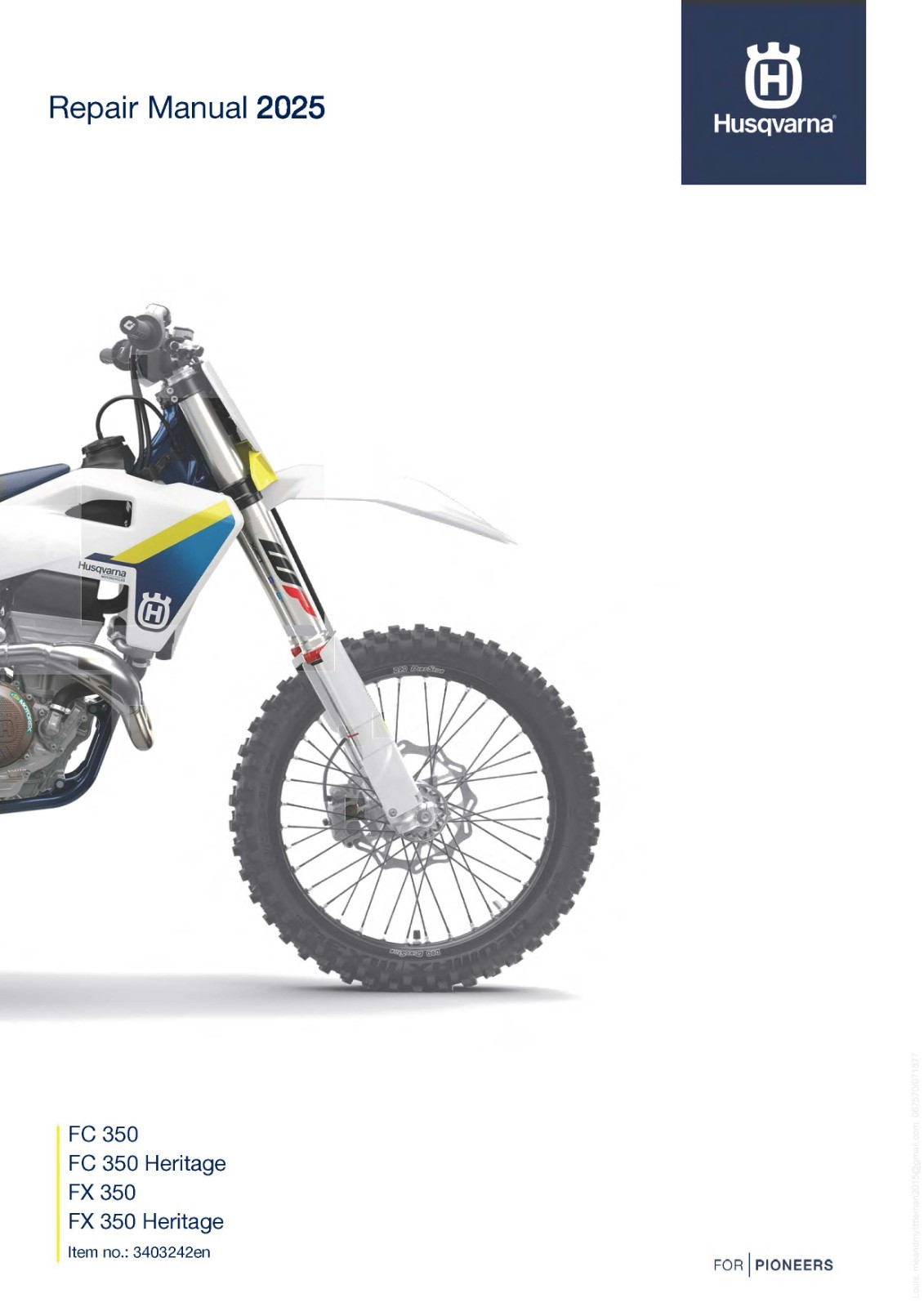 Husqvarna Service Workshop Shop Repair Manual 2025 FX 350