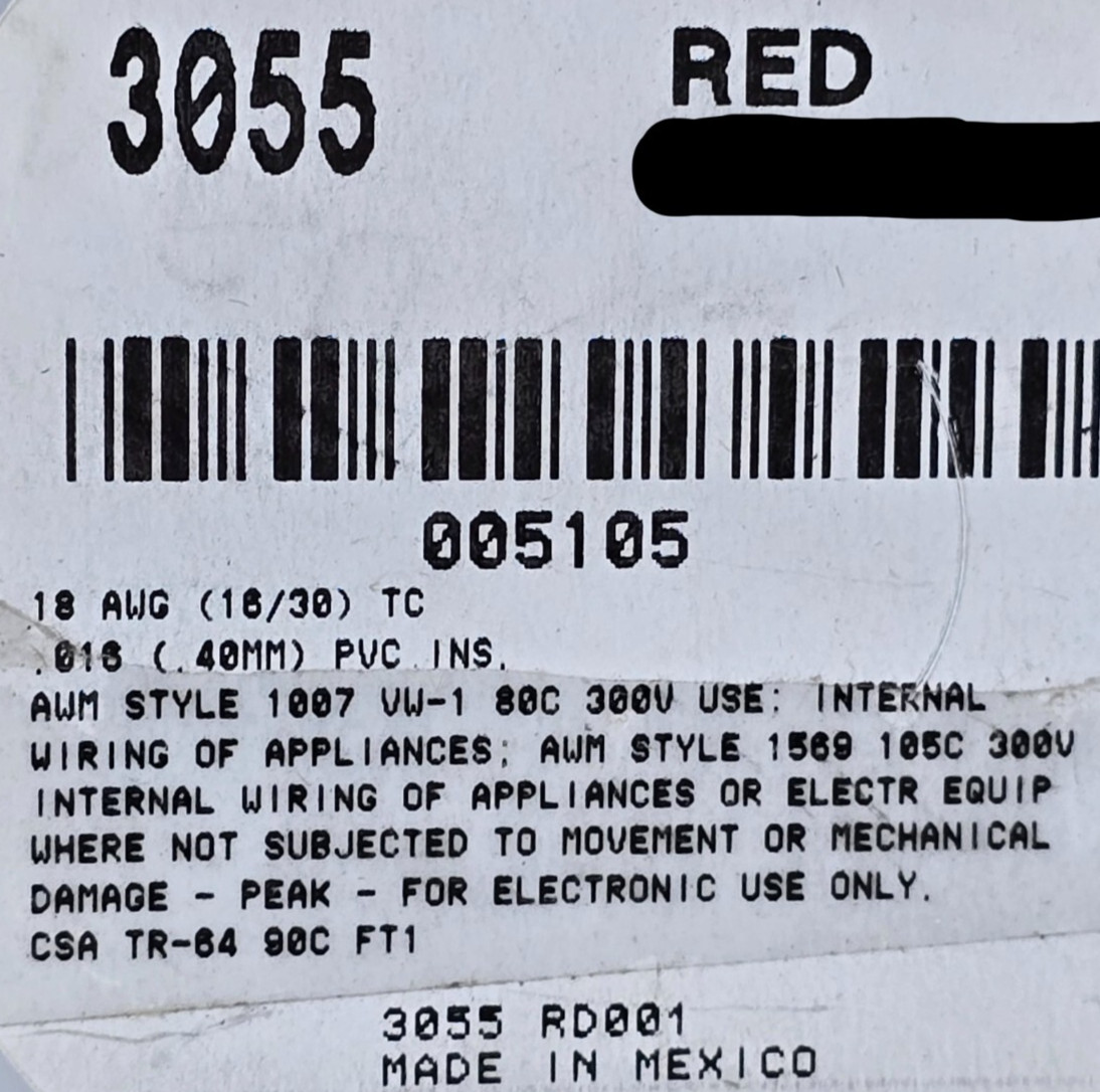 Alpha Wire 3055 18awg Tinned Copper Hook Up Wire 105C 300V UL-1007 RED /100ft