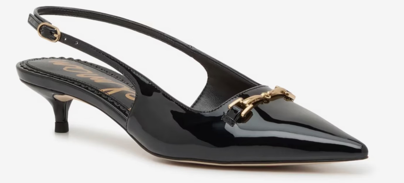 MINT Sam Edelman Farrah Kitten Heel Pointed Toe Slingback Black Patent Pump Sz 8
