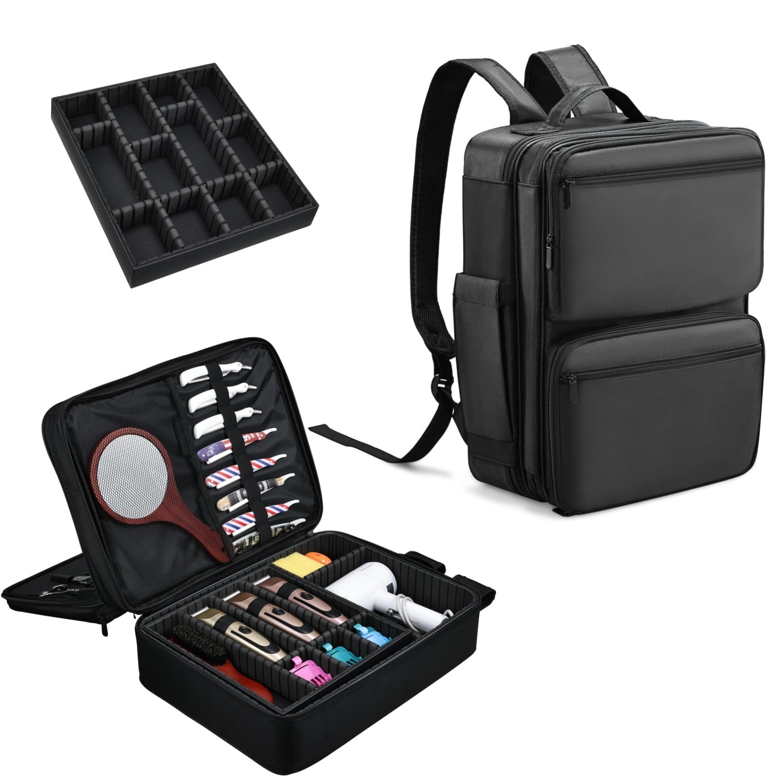 Yueieoun Barber Bag with Detachable Tray, 16.8in Travel Backpack for Clippers...
