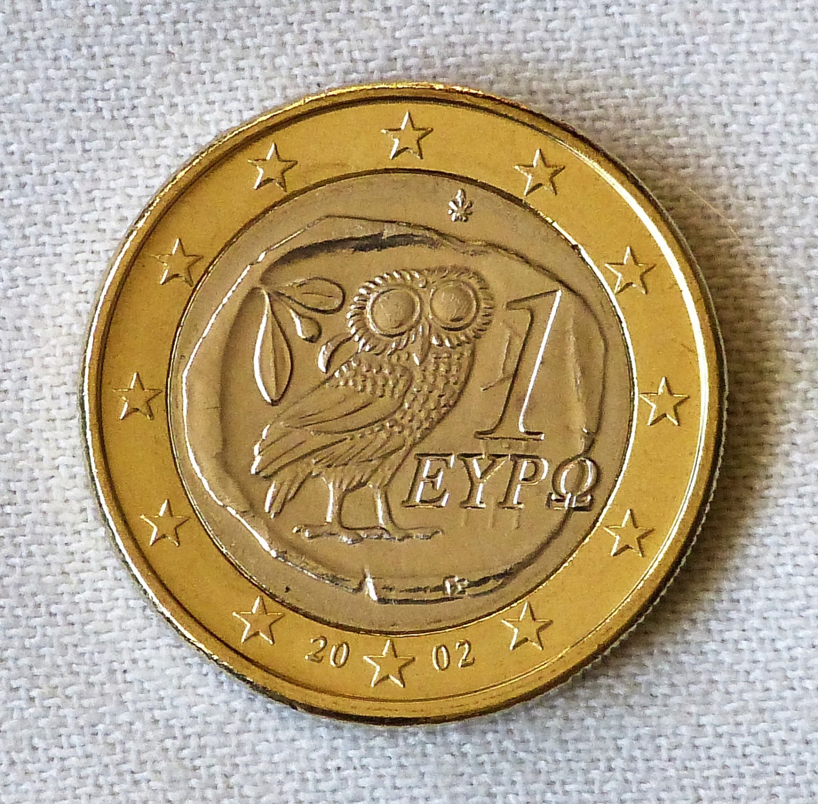 2002 Greece 1 Euro Athenian Owl, BU Brilliant Uncirculated 