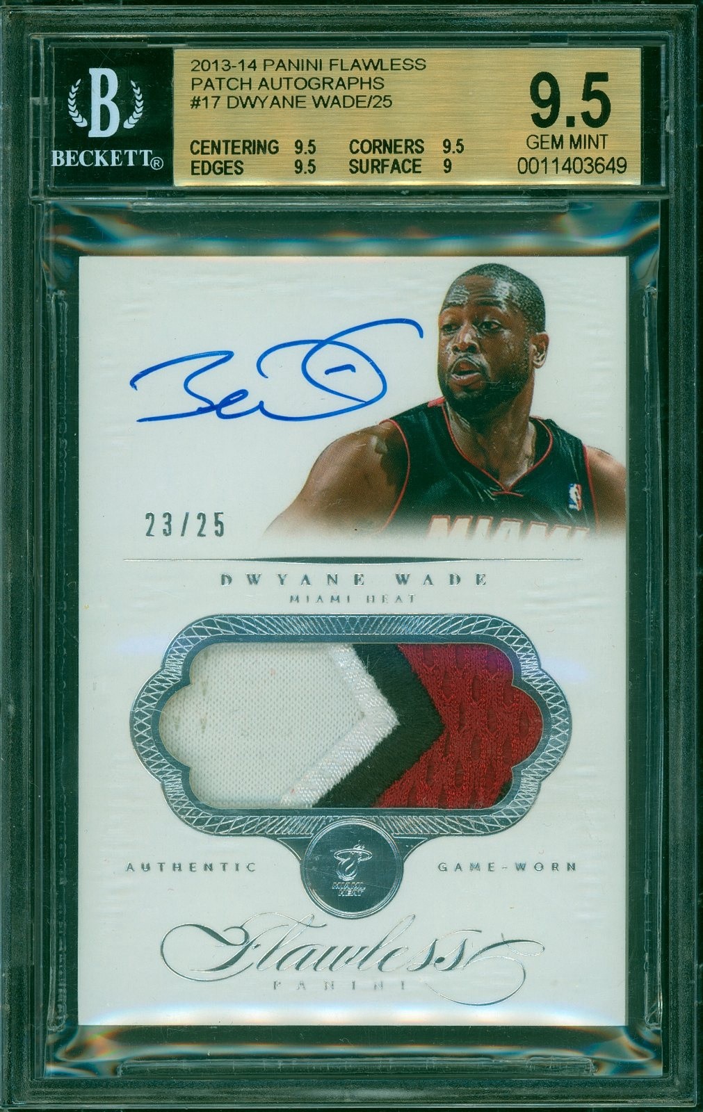 2013-14 Dwyane Wade/25 Flawless Patch Auto BGS 9.5 Auto 10 2013-14 Dwyane Wade/25 Flawless Patch Auto BGS 9.5 Auto 10