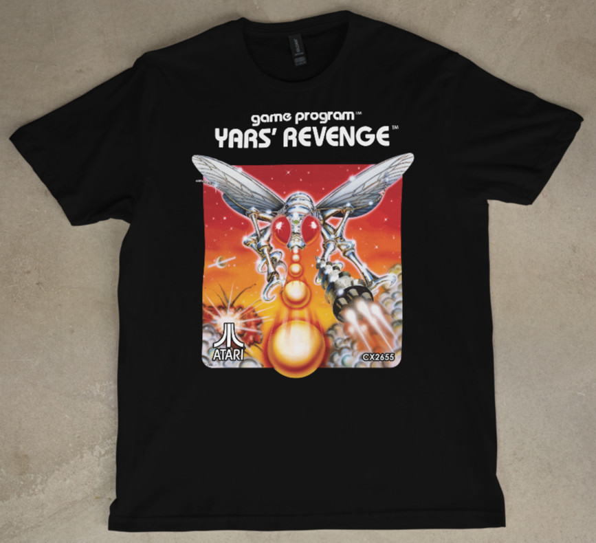 Yars\' Revenge Atari Retro Video Game T-Shirt - Vintage 1980s Game Cartridge Art