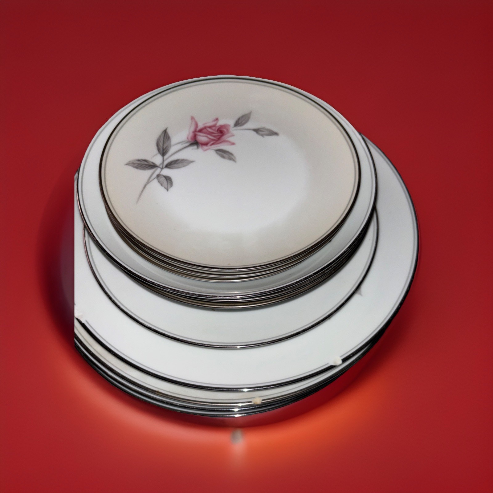 75 PCS PARTIAL SET OF NORITAKE Silver SET CHINA-  ROSEMARIE 6044