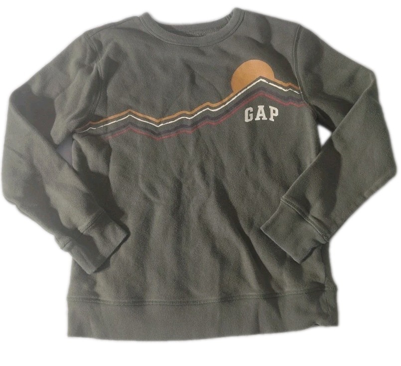 GAP Kids Boys XL (12) Green Logo Crewneck Pullover Sweatshirt Casual Long Sleeve