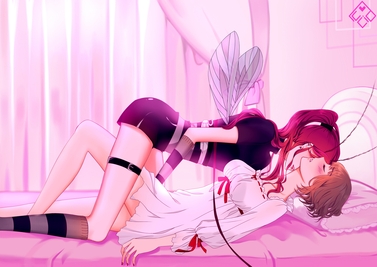 Anime yuri kissing girls Playmat Game Mat Desk