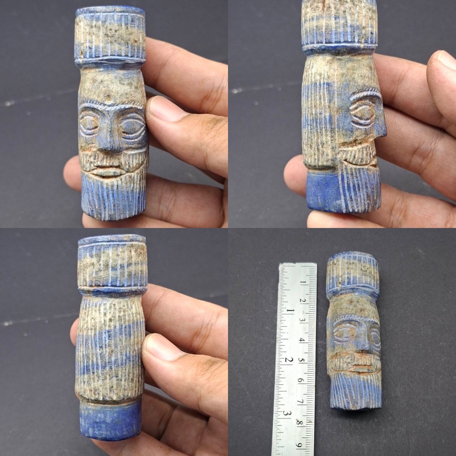 Very Old Ancient Sassanian King Large Lapis Head Figure
