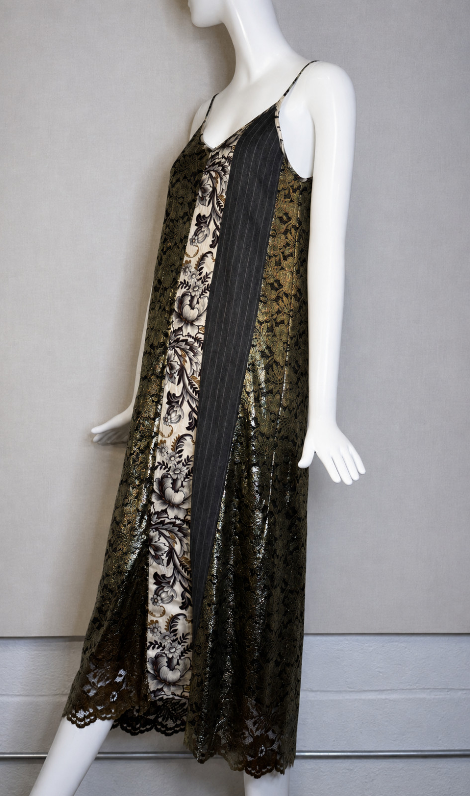 Antonio Marras Gold Metallic Patchwork Panel Slip Dress SIZE IT40 US4 NWOT Lined