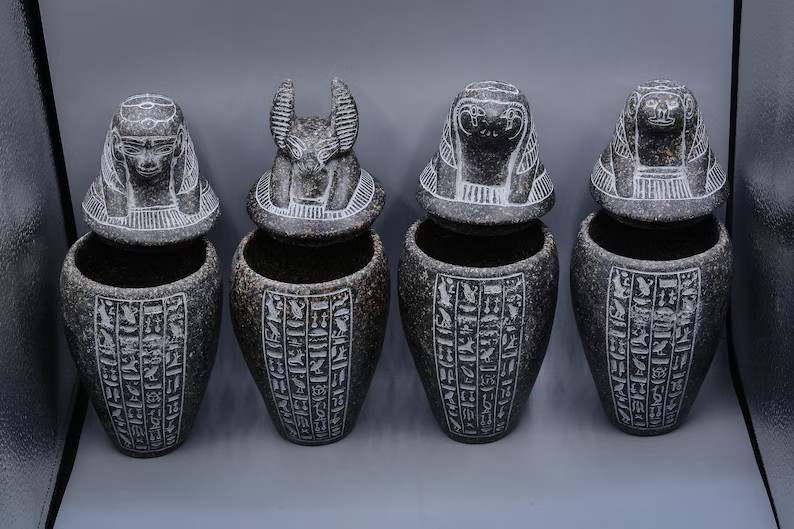 Authentic Ancient Egyptian Antiquities 4 Canopic Jars with With Hieroglyphics BC