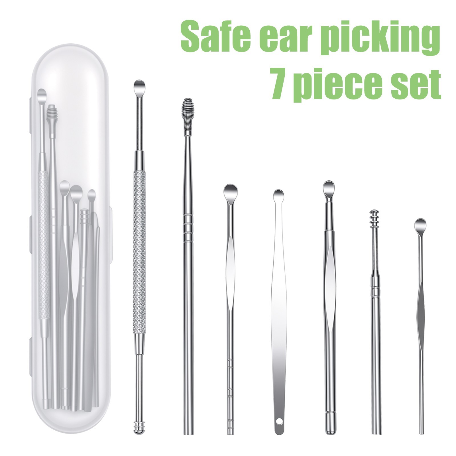 Gentle Stainless Steel Ear Pick Kit, 7Pc Safe Ear Wax Removal Tools